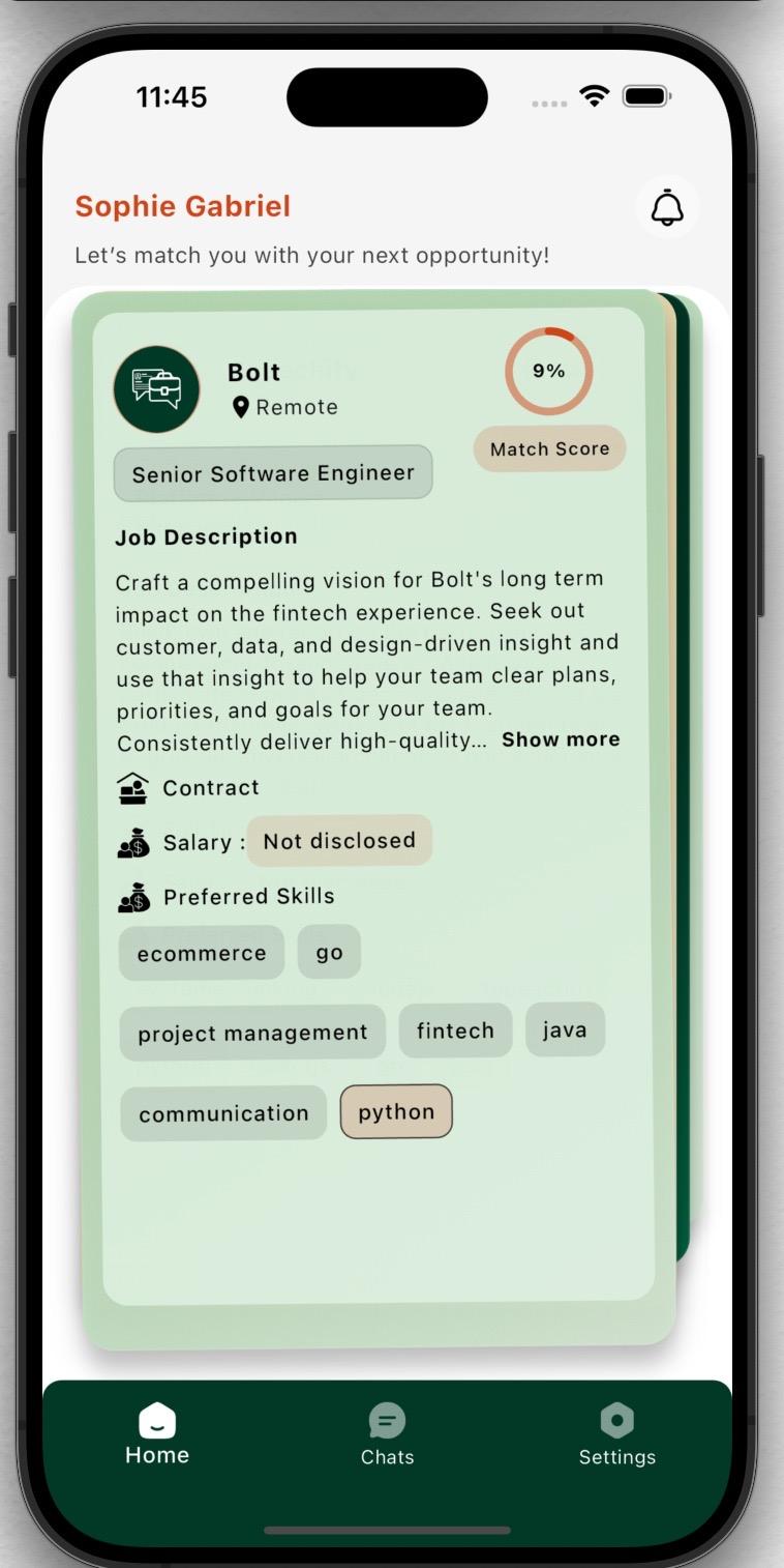JobMinglr mobile app profile view on a light green background