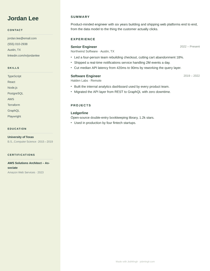 Sidebar Rail résumé template